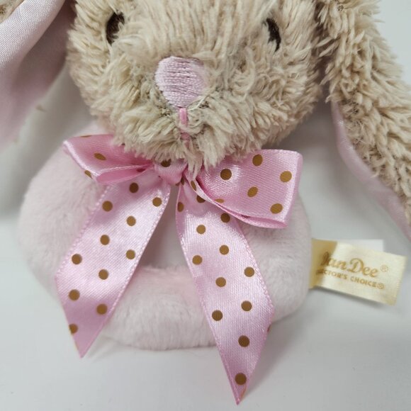 Dan Dee Plush Bunny Baby Rattle With Pink Polka Dot Bow - Picture 3 of 7